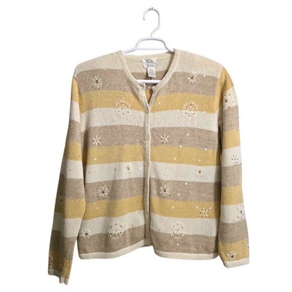 Christopher & Banks Vintage Hand Embroidered Beaded Silk Blend Cardigan Sz L - Picture 1 of 10